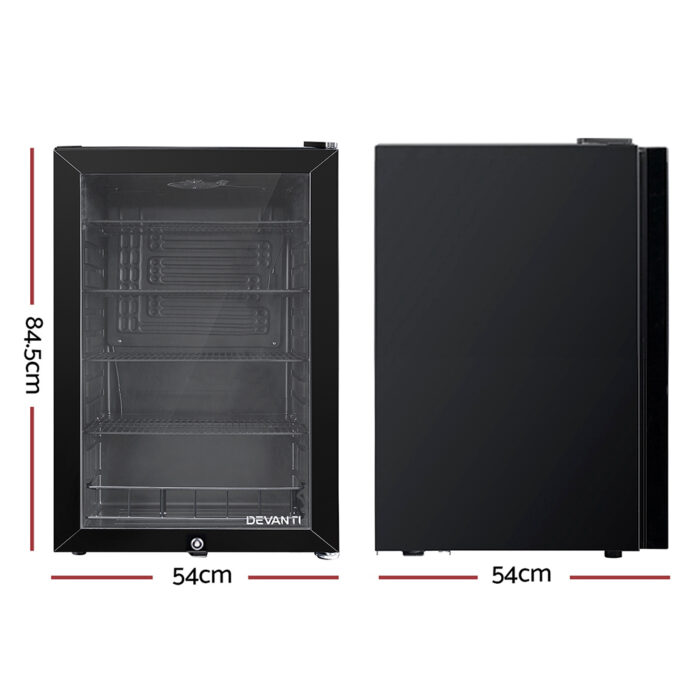 Devanti 115L Bar Fridge Glass Door w/Light Black - Image 2