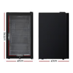 Devanti 98L Bar Fridge Glass Door w/Light Black - Image 2