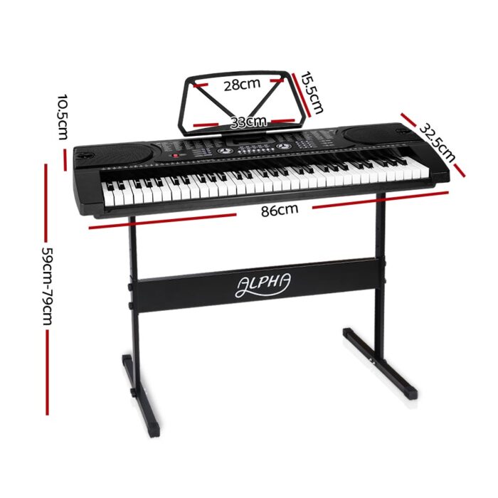 Alpha 61 Keys Electronic Piano Keyboard Digital Electric w/ Stand Beginner Black - Image 2