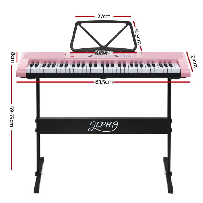 Alpha 61 Keys Electronic Piano Keyboard Digital Electric w/ Stand Lighted Pink - Image 2