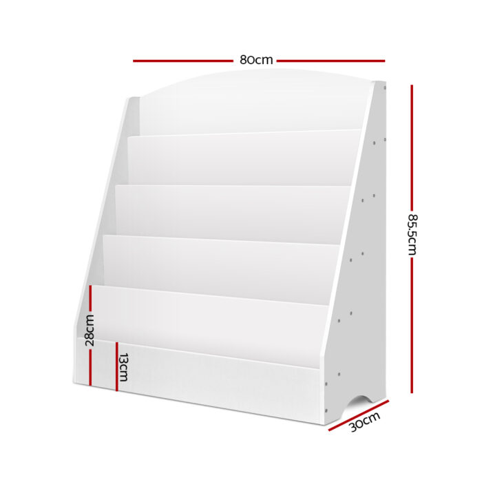 Keezi 5 Tiers Kids Bookshelf Magazine Shelf Organiser Bookcase Display Rack White - Image 2