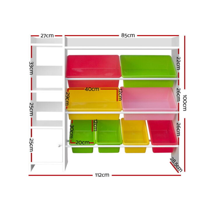 Keezi Kids Toy Box 8 Bins Bookshelf Storage Rack Organiser Toy Display - Image 2