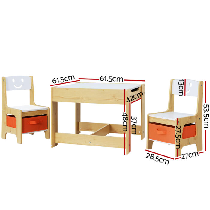 Keezi 3PCS Kids Table and Chairs Set Activity Desk Chalkboard Toys Storage Box - Image 2