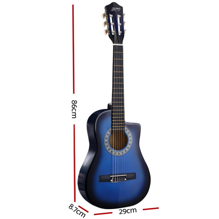 Alpha 34 Inch Classical Guitar Wooden Body Nylon String Beginner Kids Gift Blue - Image 2