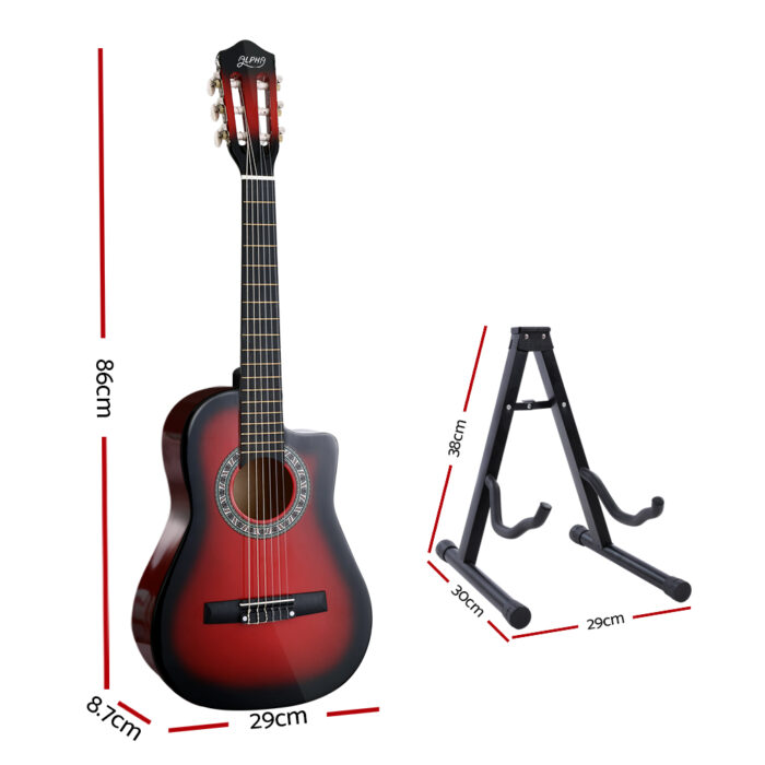 Alpha 34 Inch Classical Guitar Wooden Body Nylon String w/ Stand Beignner Red - Image 2