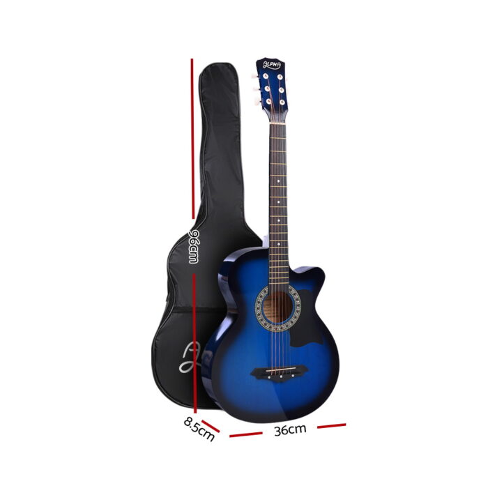 Alpha 38 Inch Acoustic Guitar Wooden Body Steel String Full Size w/ Stand Blue - Image 2