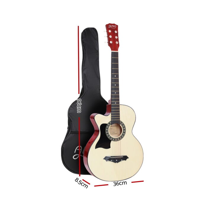 Alpha 38 Inch Acoustic Guitar Wooden Body Steel String Full Size Left Handed - Image 2