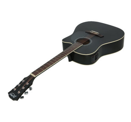 Alpha 41 Inch Acoustic Guitar Equaliser Electric Output Cutaway w/ Stand Black