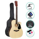 Alpha 41 Inch Acoustic Guitar Equaliser Electric Output Cutaway w/ Stand Wood - Image 3