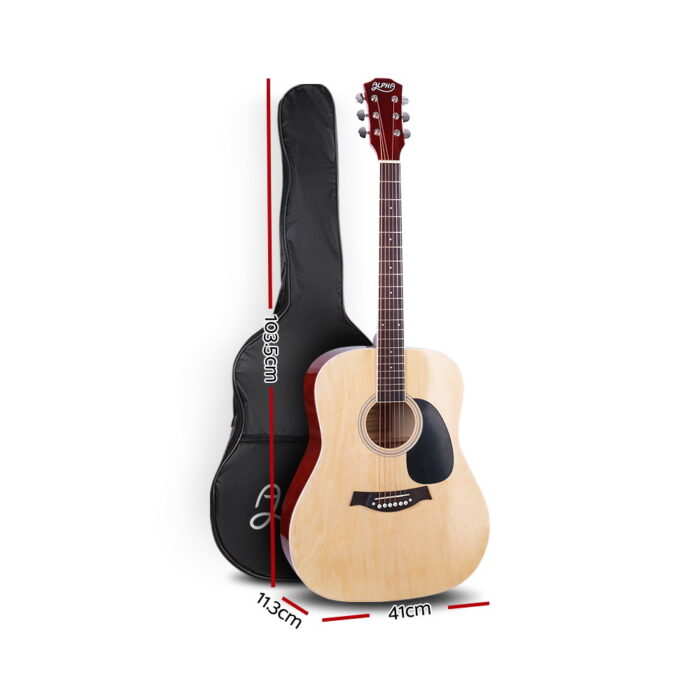 Alpha 41 Inch Acoustic Guitar Wooden Body Steel String Dreadnought Wood - Image 2