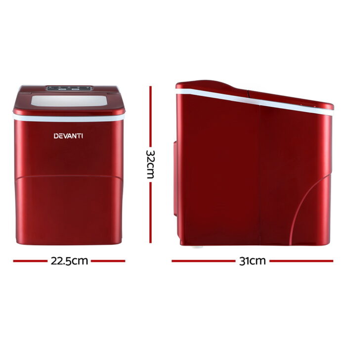 DEVANTi Portable Ice Cube Maker Machine 2L Home Bar Benchtop Easy Quick Red - Image 2