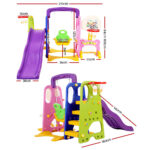 Keezi Kids Slide Swing Set Basketball Hoop Study Table Outdoor Toys 140cm Purple - Image 2
