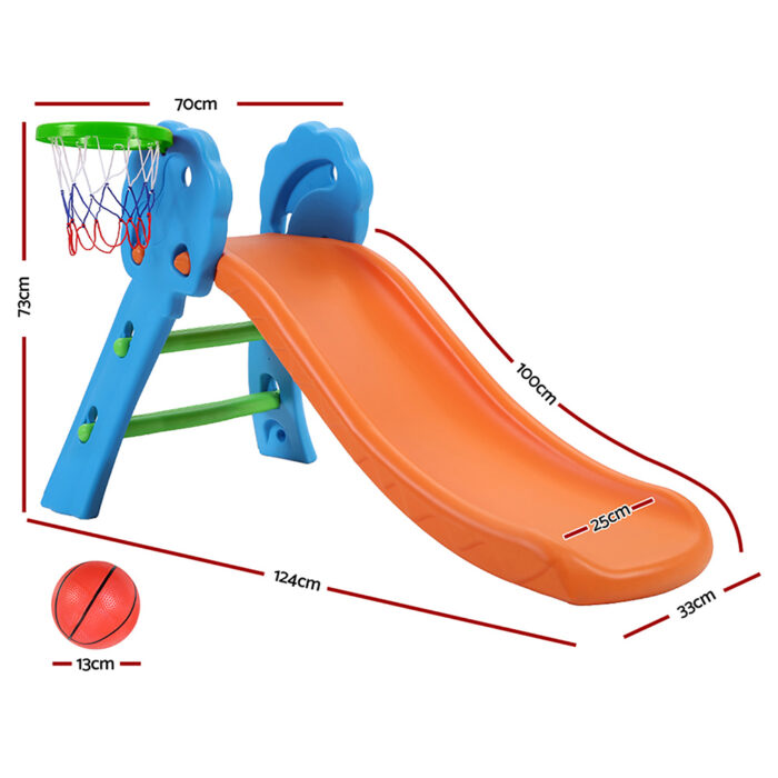Keezi Kids Slide with Basketball Hoop Outdoor Indoor Playground Toddler Play - Image 2