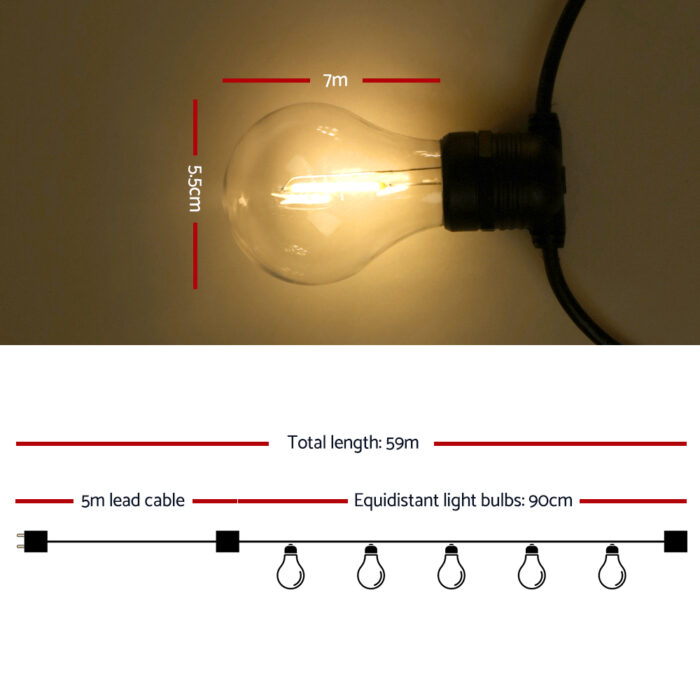59m LED Festoon String Lights Outdoor Christmas Decorations Wedding Garden Party - Image 2