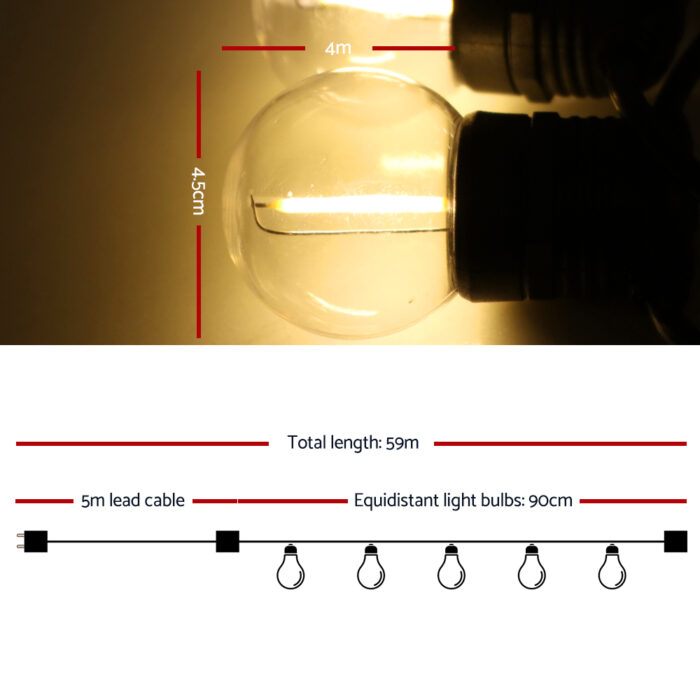 Jingle Jollys 59m LED Festoon String Lights Outdoor Decor Wedding Party Home - Image 2