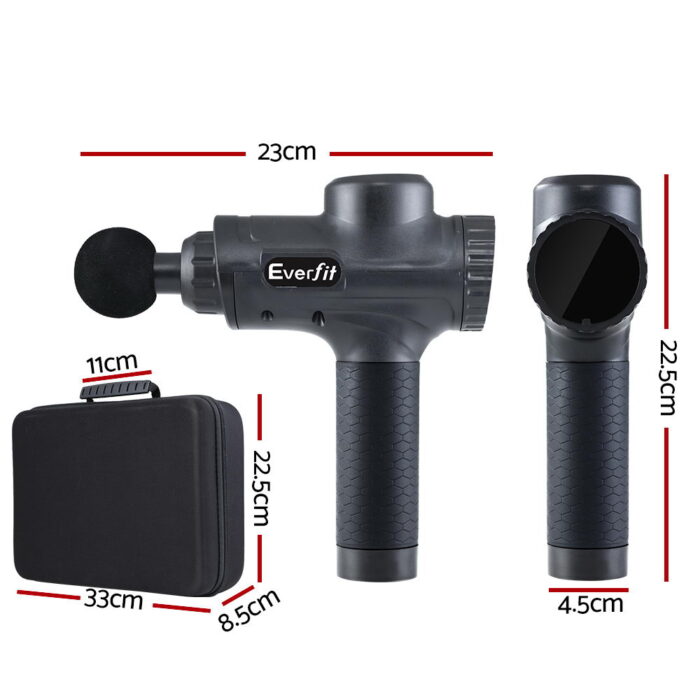 Everfit Massage Gun 30 Speed 6 Heads Vibration Muscle Massager Chargeable Black - Image 2