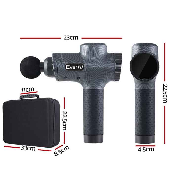 Everfit Massage Gun 30 Speed 6 Heads Vibration Muscle Massager Chargeable Grey - Image 2