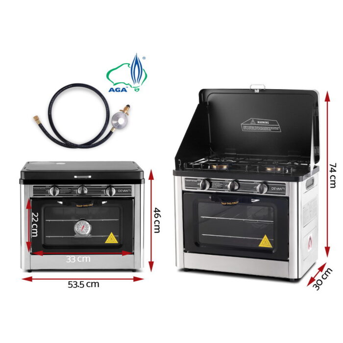 Devanti Portable Gas Oven LPG Silver - Image 2