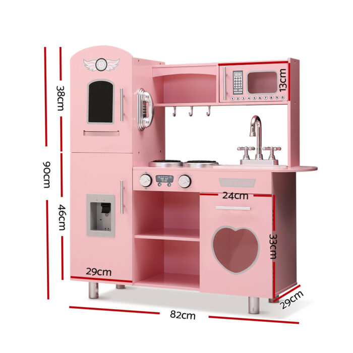 Keezi Kids Kitchen Play Set Wooden Pretend Toys Cooking Children Storage Pink - Image 2