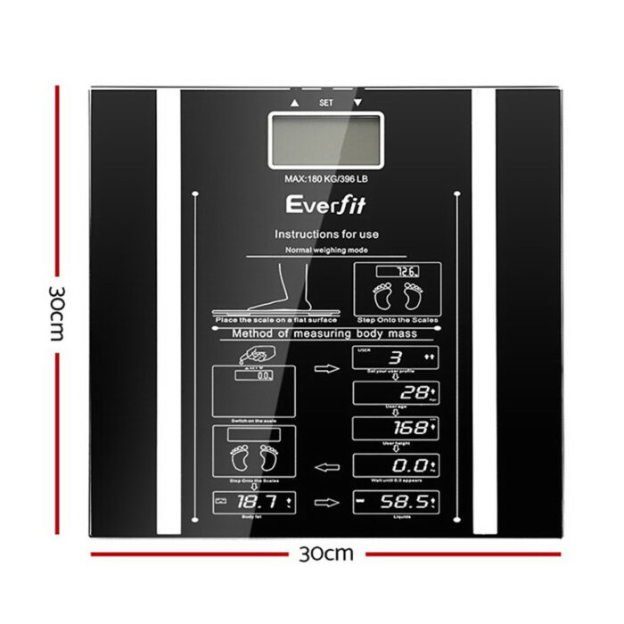 Everfit Body Fat Bathroom Scale Weighing Water Body Fat Gym 180KG - Image 2