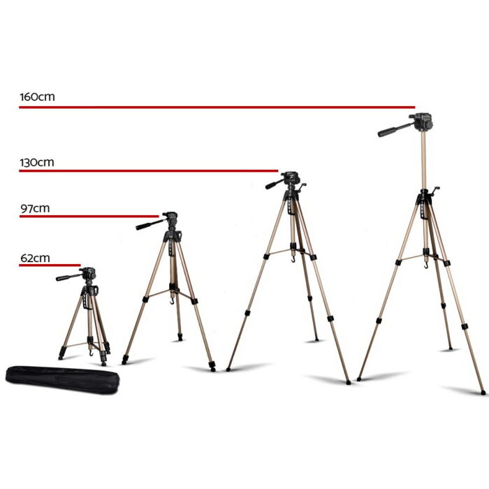 Weifeng Professional Camera Tripod Stand Mount DSLR Travel Adjustable 62-160cm Gold - Image 2