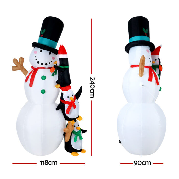 Jingle Jollys Christmas Inflatable Snowman 2.4M Illuminated Decorations - Image 2