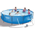 Bestway Swimming Pool 366x76cm Steel Frame Round Above Ground Pools w/ Filter Pump 6473L
