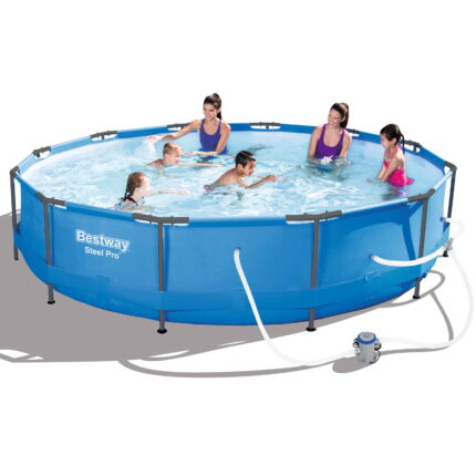Bestway Swimming Pool 366x76cm Steel Frame Round Above Ground Pools w/ Filter Pump 6473L