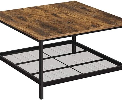 VASAGLE Coffee Table Square Cocktail with Dense Mesh Shelf Rustic Brown