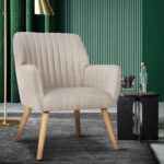 Oikiture Armchair Lounge Sofa Chair Fabric Accent Chairs Armchairs Couches Beige - Image 3