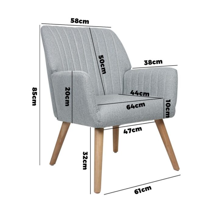 Oikiture Armchair Lounge Sofa Chair Fabric Accent Chairs Armchairs Couches Grey - Image 3