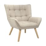 Oikiture Armchair Fabric Upholstered Tub Chair Beige - Image 6