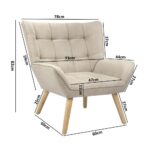 Oikiture Armchair Fabric Upholstered Tub Chair Beige - Image 3
