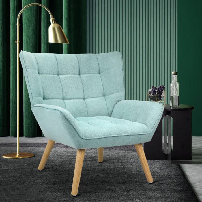 Oikiture Armchair Fabric Upholstered Tub Chair Blue - Image 5