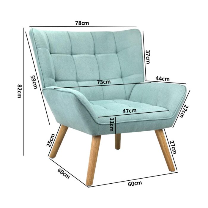 Oikiture Armchair Fabric Upholstered Tub Chair Blue - Image 4