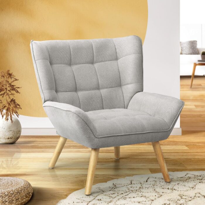 Oikiture Armchair Fabric Upholstered Tub Chair Grey - Image 2
