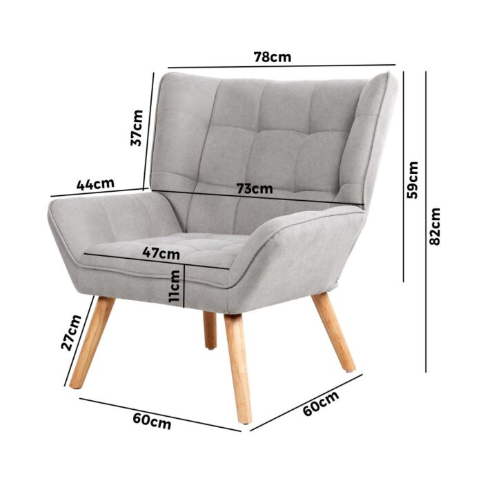 Oikiture Armchair Fabric Upholstered Tub Chair Grey - Image 4