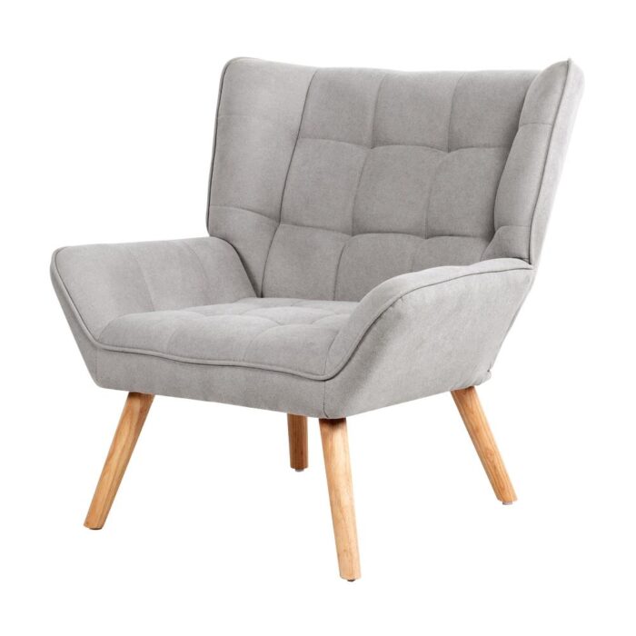 Oikiture Armchair Fabric Upholstered Tub Chair Grey - Image 5