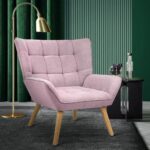Oikiture Armchair Fabric Upholstered Tub Chair Pink - Image 3