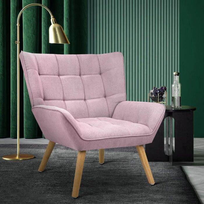 Oikiture Armchair Fabric Upholstered Tub Chair Pink - Image 3