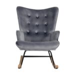 Oikiture Rocking Chair Armchair Velvet Accent Chairs Fabric Upholstered Grey - Image 7