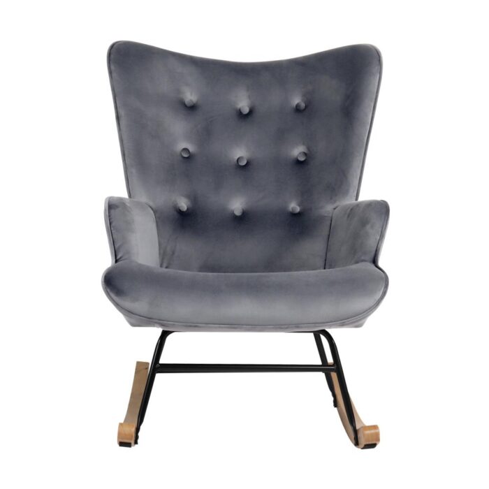 Oikiture Rocking Chair Armchair Velvet Accent Chairs Fabric Upholstered Grey - Image 7