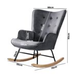 Oikiture Rocking Chair Armchair Velvet Accent Chairs Fabric Upholstered Grey - Image 3
