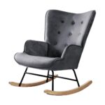 Oikiture Rocking Chair Armchair Velvet Accent Chairs Fabric Upholstered Grey - Image 4