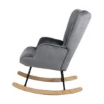 Oikiture Rocking Chair Armchair Velvet Accent Chairs Fabric Upholstered Grey - Image 5