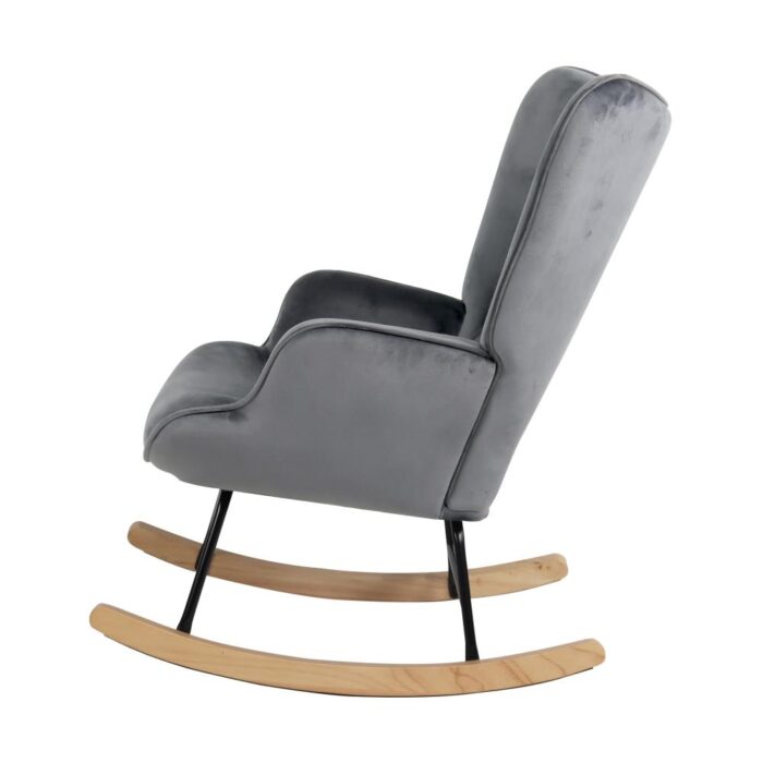 Oikiture Rocking Chair Armchair Velvet Accent Chairs Fabric Upholstered Grey - Image 5