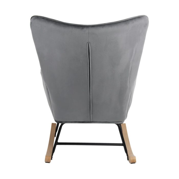 Oikiture Rocking Chair Armchair Velvet Accent Chairs Fabric Upholstered Grey - Image 2