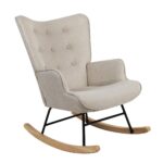 Oikiture Rocking Chair Nursing Armchair Velvet Accent Chairs Upholstered Beige