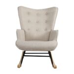 Oikiture Rocking Chair Nursing Armchair Velvet Accent Chairs Upholstered Beige - Image 3