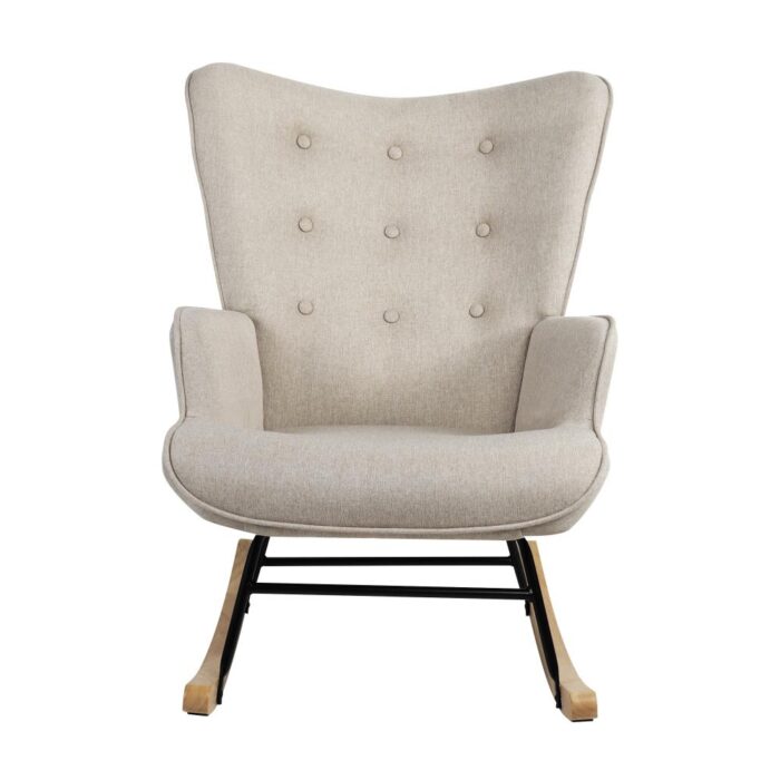Oikiture Rocking Chair Nursing Armchair Velvet Accent Chairs Upholstered Beige - Image 3